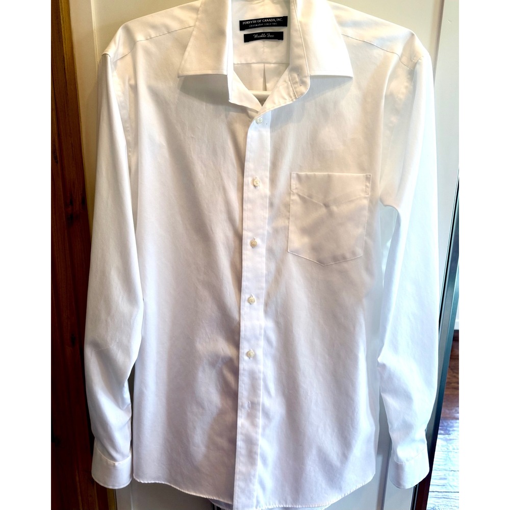 Forsyth Canada Men's White Dress Shirt 15.5 36/37 Wrinkle Free Cotton